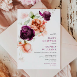 Boho Lila & Peach Blume Babydusche Einladung
