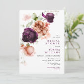 Boho Lila & Peach Blume Brautparty Einladung (Stehend Vorderseite)