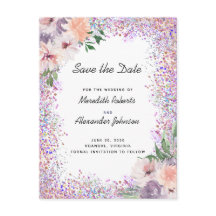 Boho Lila Peach Floral Glitzer Save the Date Ann