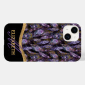 Boho Lila Peacock Feathers Pattern Monogram Case-Mate iPhone Hülle (Rückseite (Horizontal))