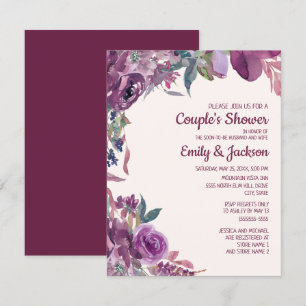 Boho-Lila-Pflaume-Lila-Blumen-Hochzeitspaar Einladung