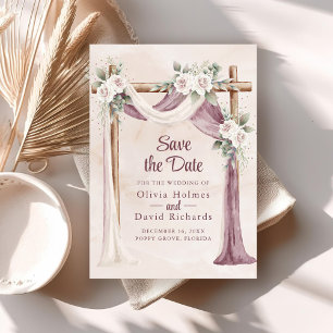 Boho Lila Pink Floral Cenopy Save the Date Karte