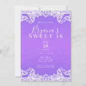 Boho Lila Pink & White Lace Bold Sweet 16 Party Einladung (Vorderseite)