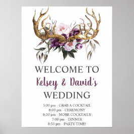 Boho Lila Plum Pink Peonies Hochzeitdetails Poster