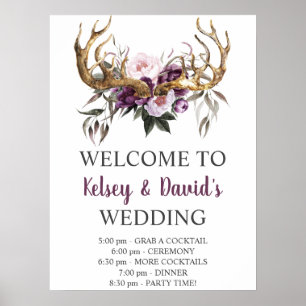 Boho Lila Plum Pink Peonies Hochzeitdetails Poster