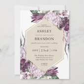 Boho Lila Plum Tropical Botanical Wedding Einladung (Vorderseite)