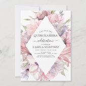 Boho Lila Quinceañera Dusty Pink Floral Invitati Einladung (Vorderseite)