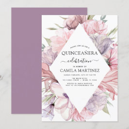 Boho Lila Quinceañera Dusty Pink Floral Invitati Einladung