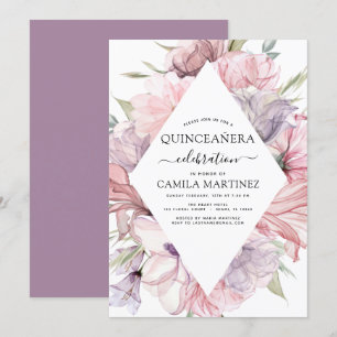 Boho Lila Quinceañera Dusty Pink Floral Invitati Einladung
