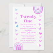 Boho Lila Rainbow Modern 21. Geburtstag Party Einladung (Vorderseite)