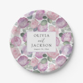 Boho Lila & Rosa Aquarell Blumenhochzeit Pappteller (Vorderseite)