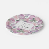 Boho Lila & Rosa Aquarell Blumenhochzeit Pappteller (Schrägansicht)