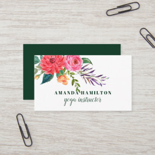 Boho Lila rosa rote Blume in blühender Wasserfarbe Visitenkarte