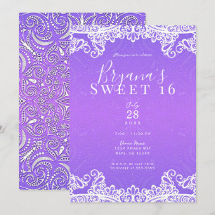 Boho Lila Rosa & Weiß Spitze Fete Sweet 16 Party Einladung