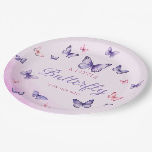 Boho lila Schmetterlingsmännerin Wasserfarbe Babyd Pappteller (Schrägansicht)