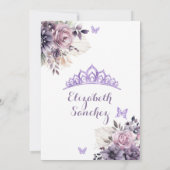 Boho Lila Silver Floral Prinzessin Quinceañera Einladung (Rückseite)