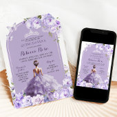 Boho Lila Silver Magical Garden Floral 15 Años Einladung