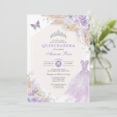 Boho Lila Silver Rose Quinceañera Mis Quince 15 Einladung (Stehend Vorderseite)