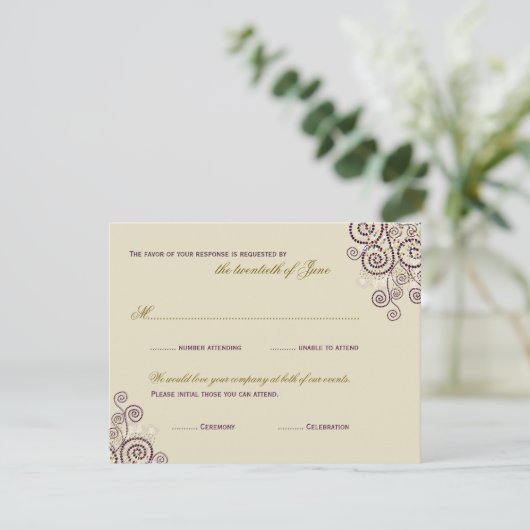 Boho Lila Spirals Bar / Bat Mitzvah RSVP Karte (Stehend Vorderseite)