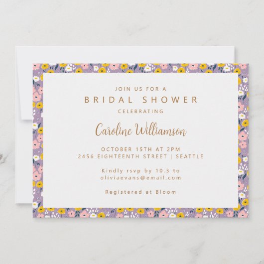 Boho Lila Spring Floral Niedliches Brautparty Einladung (Vorderseite)