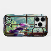 Boho Lila Traumfänger im Fenster Monogramm iPhone Hülle (Rückseite (Horizontal))
