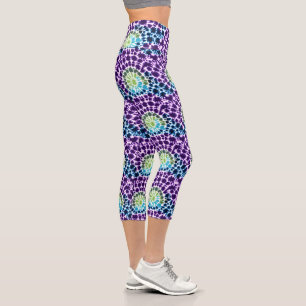 Boho Lila Türkis Tie-Dye-Muster Capri Leggings