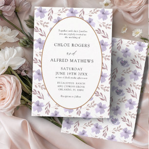 Boho Lila- und Gold-Blumenmuster-Hochzeit Einladung