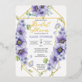 Boho Lila Violets Geometric Brautparty - Gold Folieneinladung (Vorderseite)