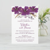 Boho Lila Watercolor Blume Hochzeit Einladung (Stehend Vorderseite)