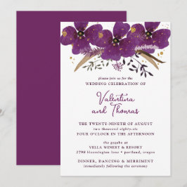 Boho Lila Watercolor Blume Hochzeit Einladung