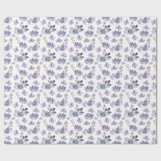 Boho Lila Watercolor Blumenmuster Geschenkpapier (Flach)