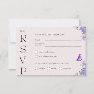 Boho Lila Watercolor Floral Wedding RSVP Card Mitteilungskarte