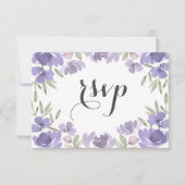 Boho Lila Watercolor Floral Wedding RSVP Karte (Vorderseite)