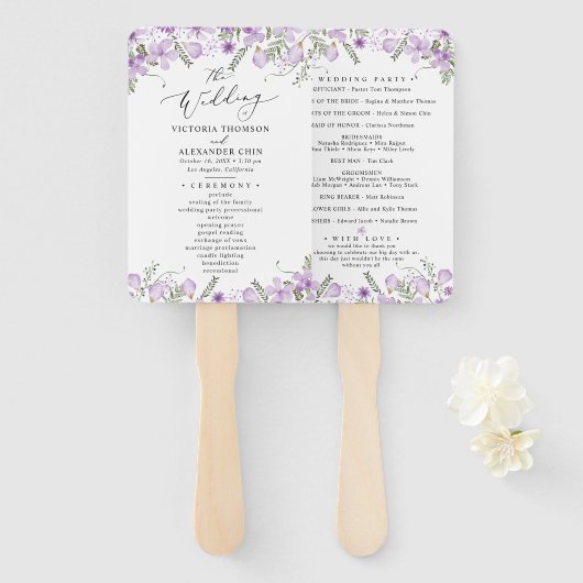 Boho Lila Wedding Program Hand Fan Fächer (Vorne und Hinten)
