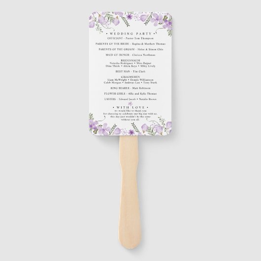 Boho Lila Wedding Program Hand Fan Fächer (Rückseite)