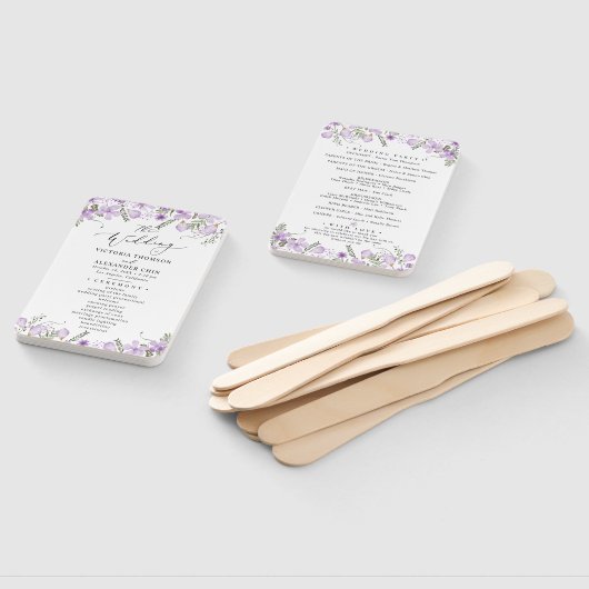 Boho Lila Wedding Program Hand Fan Fächer (Non-assembled)