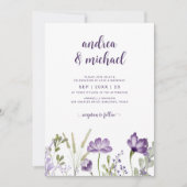 Boho Lila Wildblumen Grass Wedding Einladungen (Vorderseite)