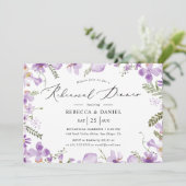Boho Lila Wildblumen Probe Abendessen Einladung (Stehend Vorderseite)