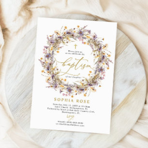 Boho Lila Wildblumen Taufe Einladung