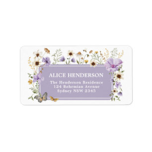 Boho Lila Wildflower-Gartenparty-Rücksendeadresse Adressaufkleber