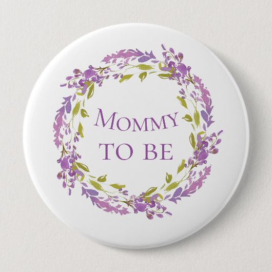 Boho Lila Wreath Mommy wird 4" Button (Vorderseite)