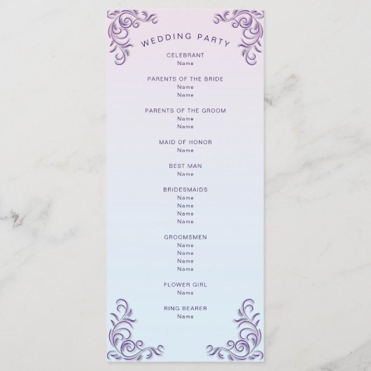 Boho lilac dekorative lesbische Hochzeit Programm (Rückseite)