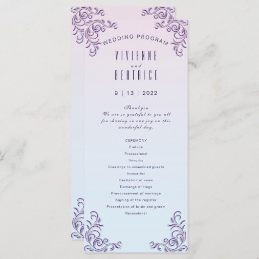 Boho lilac dekorative lesbische Hochzeit Programm (Vorne/Hinten)