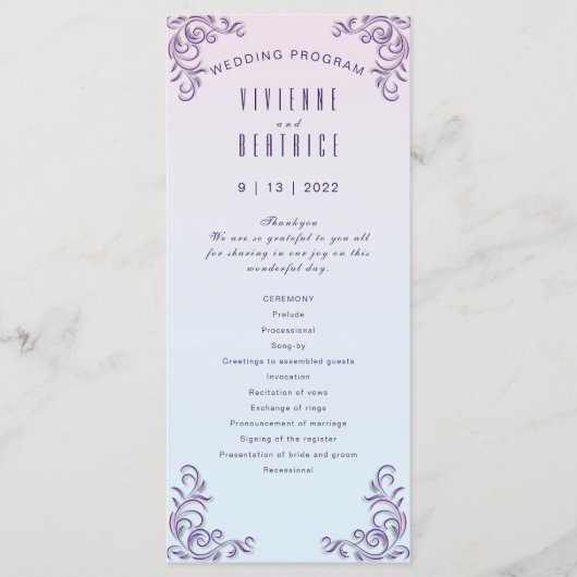 Boho lilac dekorative lesbische Hochzeit Programm (Vorderseite)