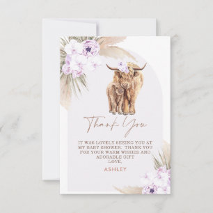 Boho Lilac Floral Arch Highland Cow Baby Shower Dankeskarte