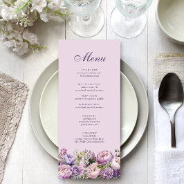 Boho Lilac Floral Wedding Menu Menükarte