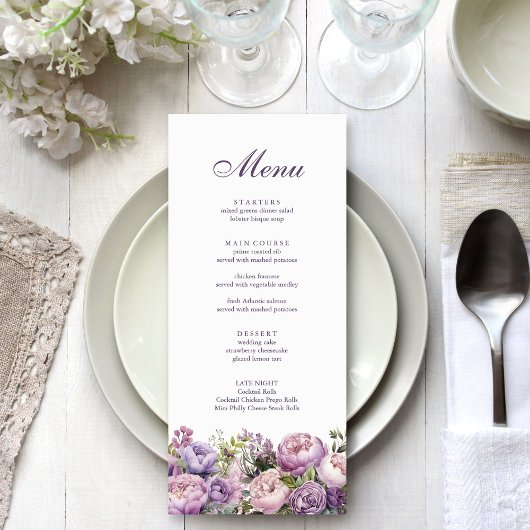 Boho Lilac Floral Wedding Menu Menükarte