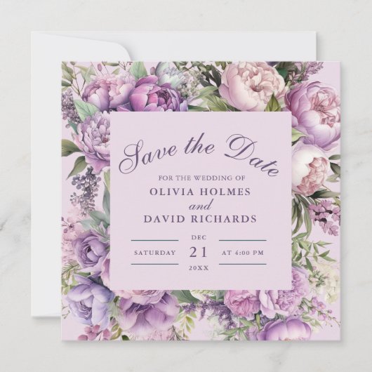 Boho Lilac Floral Wedding Save the Date (Vorderseite)