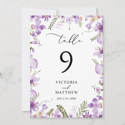 Boho Lilac Floral Wedding Tischnummer (Vorderseite)