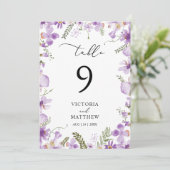Boho Lilac Floral Wedding Tischnummer (Stehend Vorderseite)